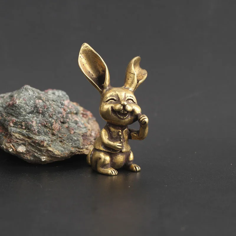 Copper Rabbit Small Keychain Pendants Solid Brass Rogue Rabbit  Key Chains Hanging Ornament Metal Antique Animal Key Ring Holder