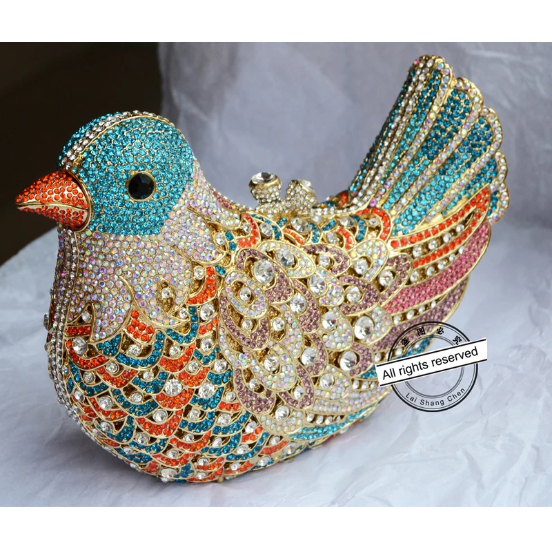 

popular luxury evening bags Sparkly Crystal women Clutch bags Colorful Bird pattern Ladies dinner bags Clutches purse SC035