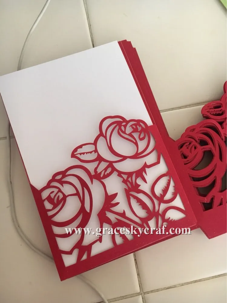 free shipping 40pcs Rose pocket European stye wedding invitation cards with text customized for wedding invitation RSVP cards