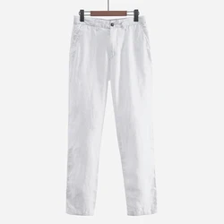 Japanese style simple men's linen casual pants loose breathable straight 100% linen pants men fashion trousers broek