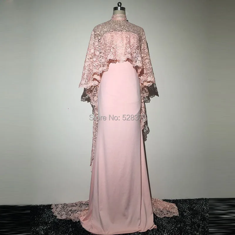 YNQNFS YRE35 Cape Long Sleeves Lace Jacket Arabric Party Evening Prom Robe Vestidos de Fiesta Largos Elegantes Pink Dress