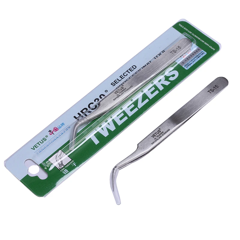 Edelstahl Präzision Pinzette Pincet Pinzas VETUS TS-11 TS-15 Gekrümmte Gerade Spitze Pinzette Reparatur Handwerkzeuge Set – Detail 1