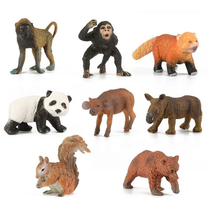 Zoo simulation mini animal models figures toys Panda Elephant Deer Squirrel Tiger Lion Leopard Hippo Bear Figurine Kids Gift toy