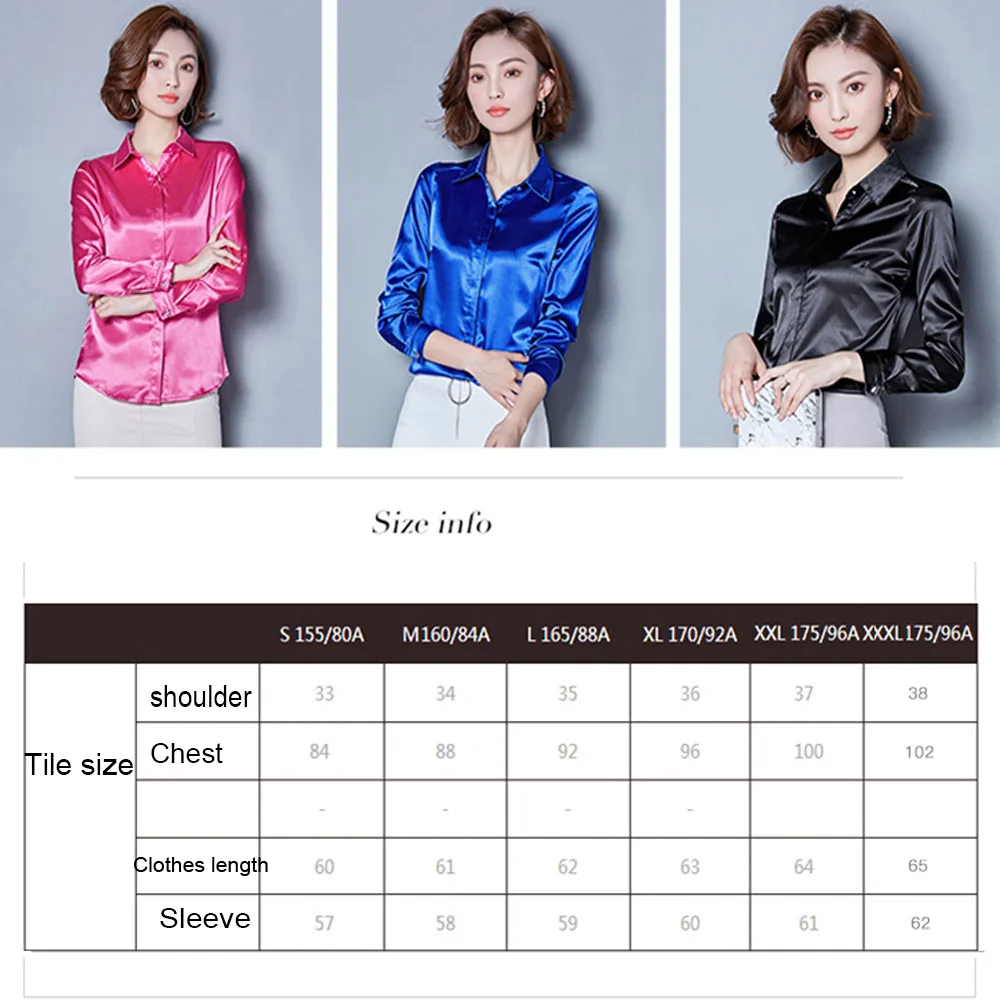 Silk Satin Blouse 2019 New Fashion Long Sleeve Women Slim  Blouses and Tops Lapel Office Shirt OL Blusas Chemise Femme Plus Size