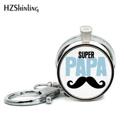 New Fashion Super PAPA Key Chain Handmade je suis un papa qui dechire Glass Dome Key ring for Father's Day Gift