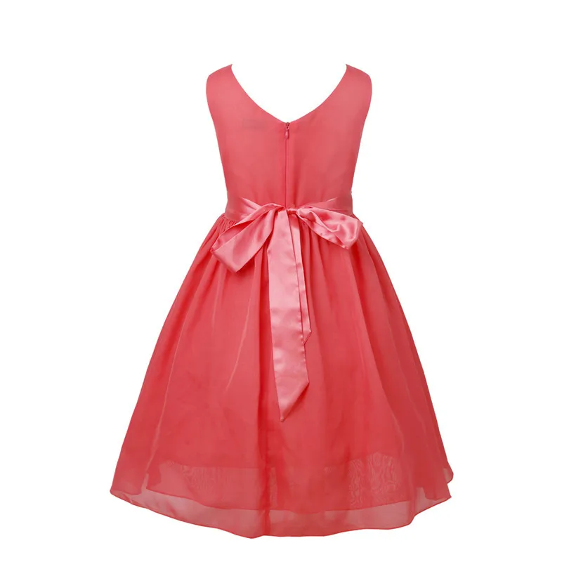 TiaoBug-vestido de gasa con cuello en V para niñas, vestido de fiesta de flores de verano, vestido de baile de princesa, vestido Formal de longitud estrecha para damas de honor de boda, 2-14 años