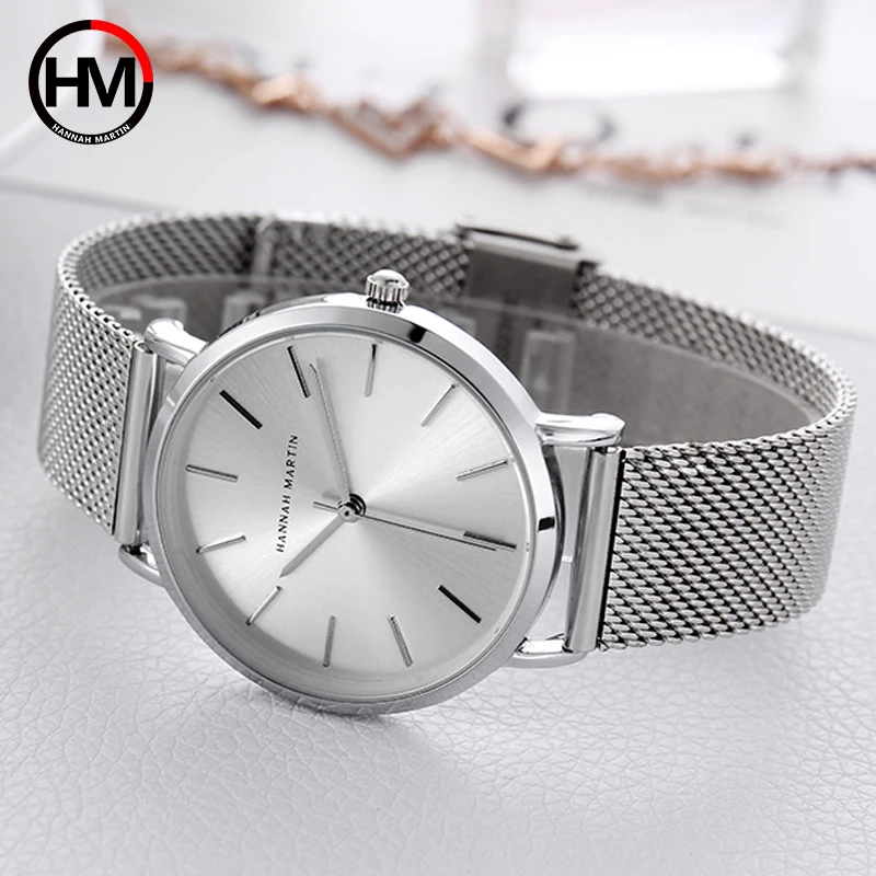 Relógio feminino pulseira quartzo, relógio de pulso prata malha de aço 36mm à prova d\'água xfcs