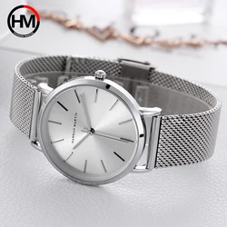 Relógio feminino pulseira quartzo, relógio de pulso prata malha de aço 36mm à prova d'água xfcs