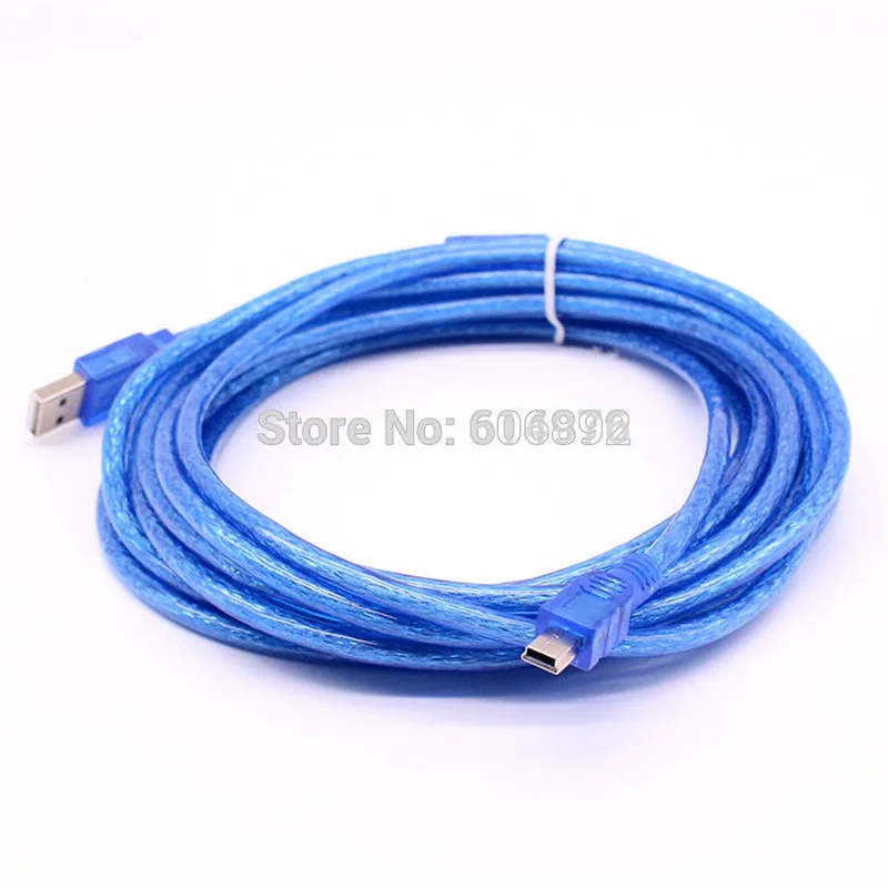 cy  10FT 16FT 33FT High quality shielded USB 2.0 to Mini 5 pin M/M data Cable Blue A Male To 5P B Male For mp3 mp4 GPS Car