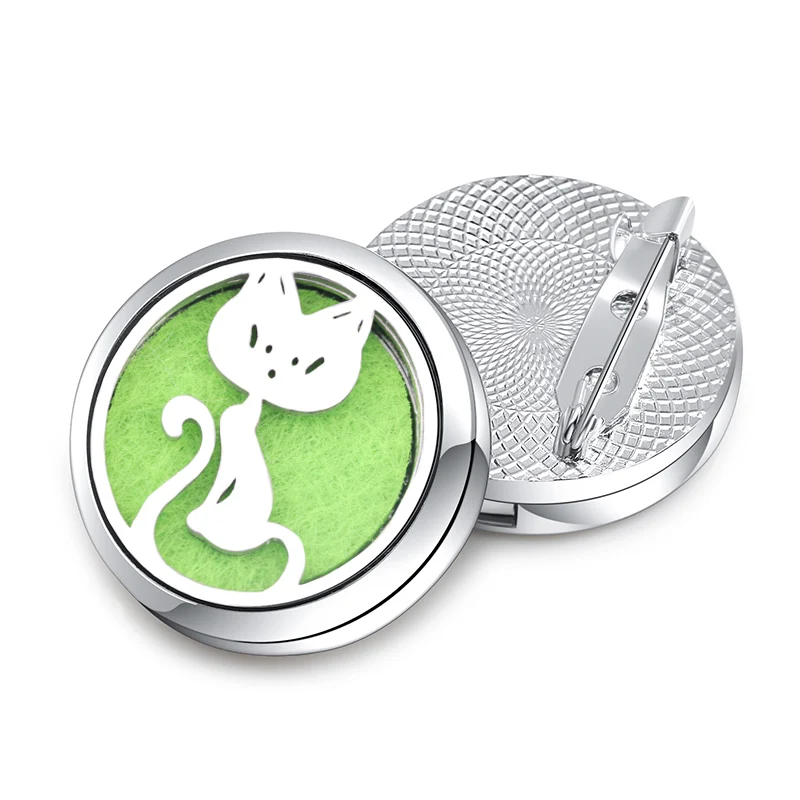 Glamour Cat Aroma Brooch Metal Pin Badge Stainless Steel Aromatherapy Essential Oil Diffuser Perfume Locket Accessories Jewelry