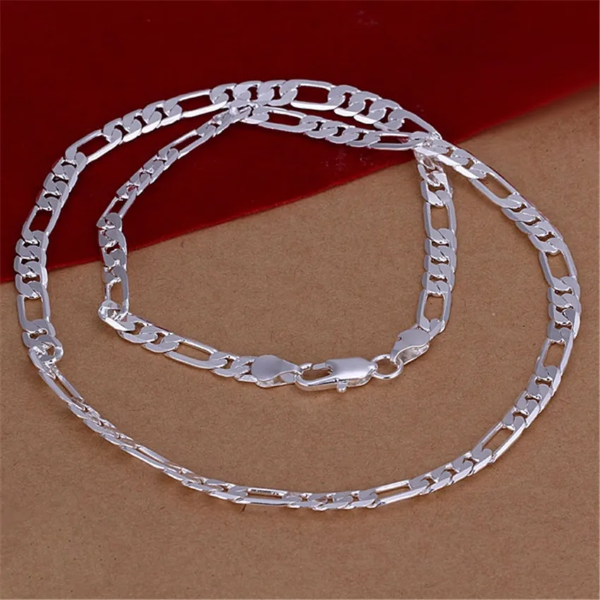 wholesale high quality Mens 6MM flat chain silver color Necklace Fashion Jewelry women men solid chain wedding gift N032