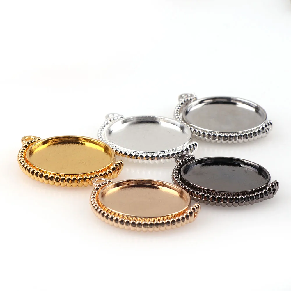 5Pcs 5Colors 25mm Double Sided Rotatable Cabochon Cameo Base Tray Blank Fit 25mm Cabochons Jewelry Making Findings