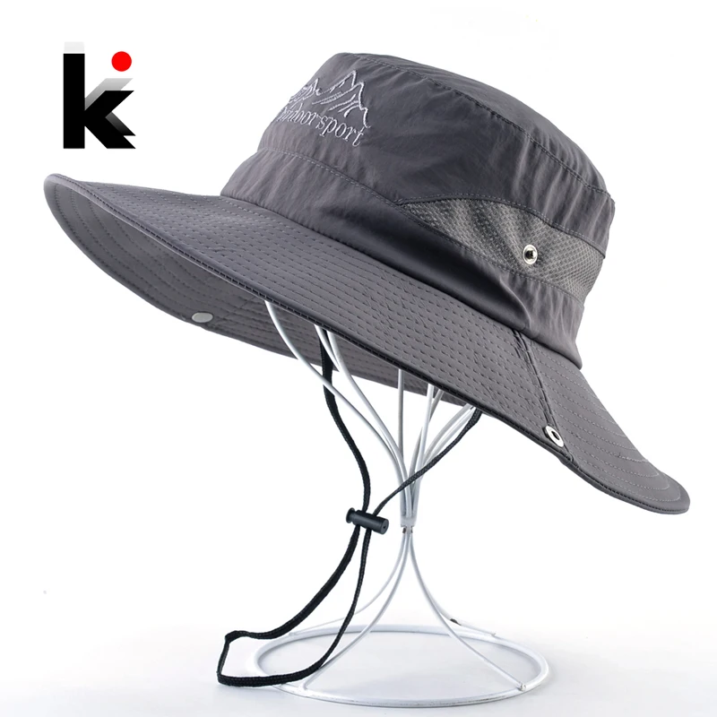 

Men's Bob Sun Hat With Wide Brim Outdoor Casual Fishing Cap Breathable Mesh UV Protection Beach Gorras For Men Solid Visor Hats