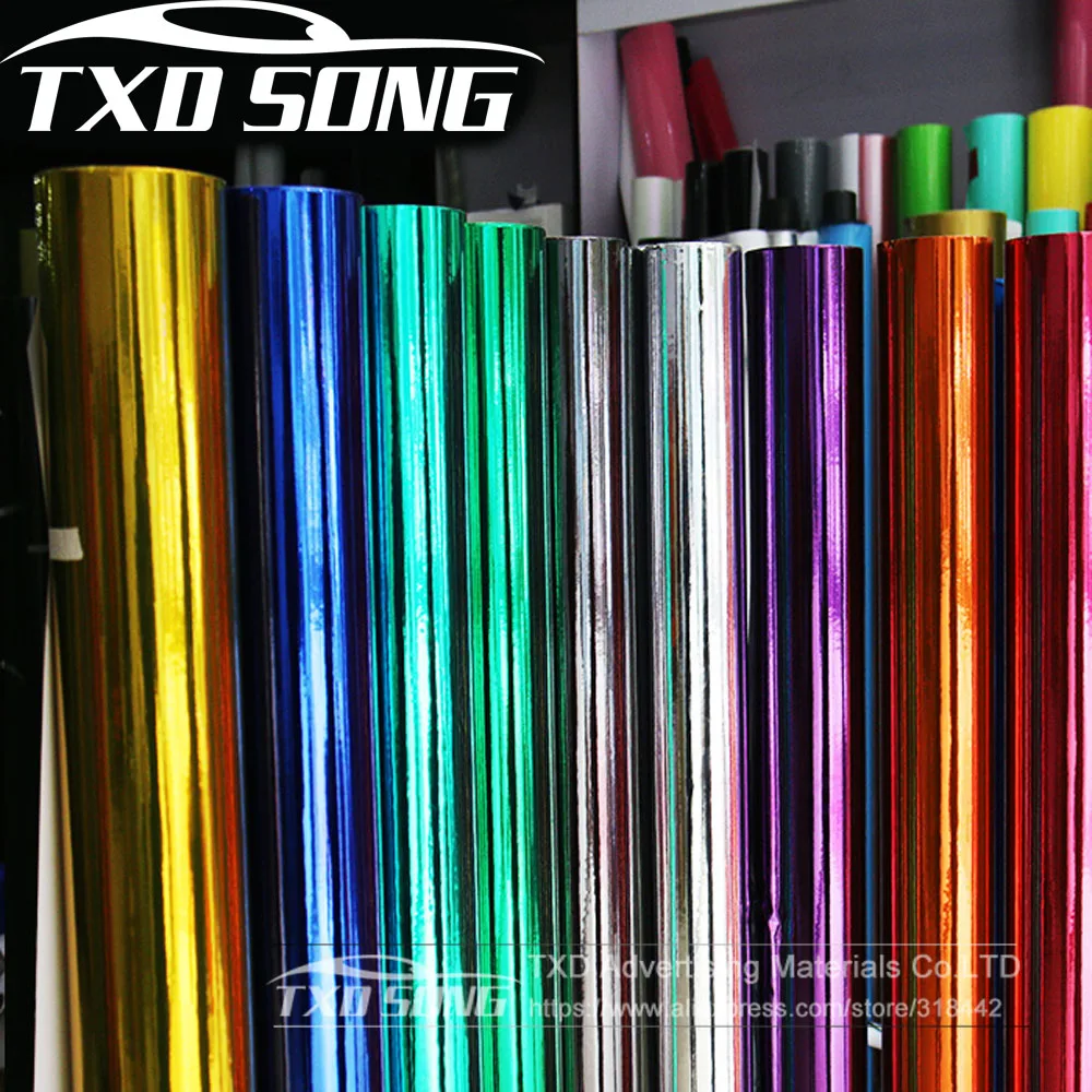 15 Colors Strechable chrome mirror vinyl car wrap sticker with import glue and stretchable film Chrome mirror vinyl Car Sticker