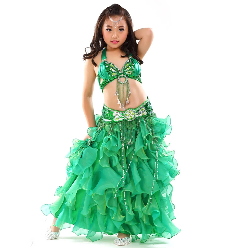 2018 New Children Belly Dancing Clothes 3-piece Oriental Outfit Bra, Belt, Skirt Girls Belly Dance Costume Set Competition #823