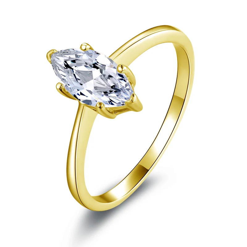 QYI 14K Solid Yellow Gold 1 Ct Marquise Moissanite Ring For Women Wedding Engagement Rings