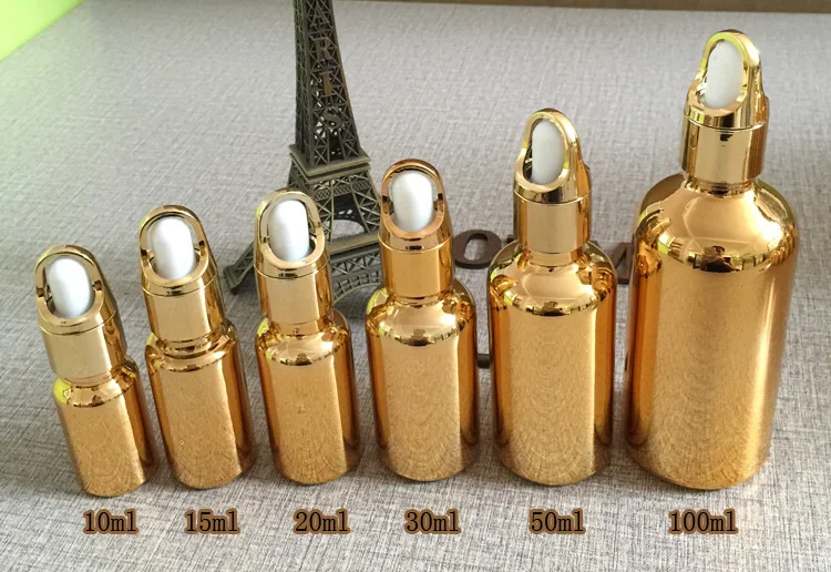 ขายส่ง100Pcs Gold 1 Oz ขวด,Golden 30Ml Dropper ขวดน้ำหอม,1 Oz ขวด Dropper แก้ว