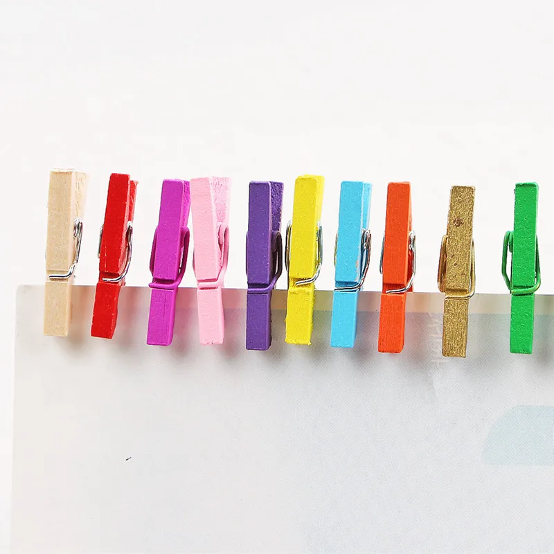 100Pcs Cute Mini Wooden Clips 2.5CM Color Party Decoration DIY Craft Arts Pegs Lovely Small Spring Clamps Memo Paper Photo Clips