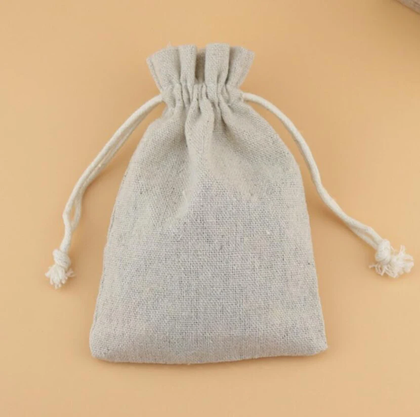 50 Stück Leinenbeutel mit Kordelzug, Schmuckbeutel, Kosmetik/Aufbewahrung/Hochzeit/Verpackung/Geschenk/Ohrringe/Perlensack, natürliches Farbdruck-Logo – Detail 2