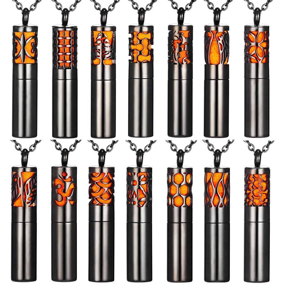 Vicky Home Stainless Steel Necklace Hollow Out Perfume Vial Aromatherapy Essential Oil Storage Diffuser Pendant Locket Women Men