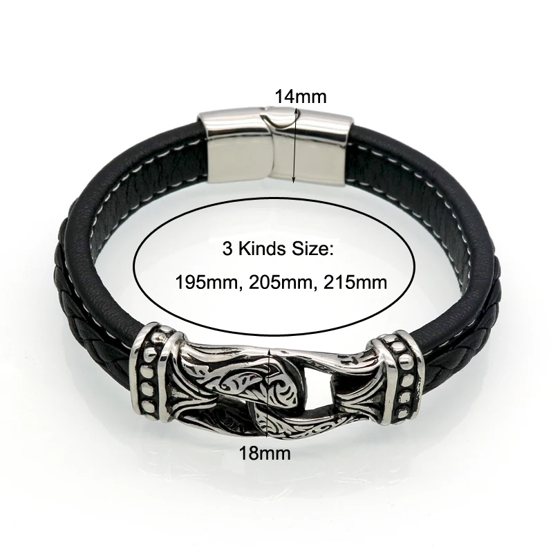 Genuine Leather Bracelet Men Retro Punk Cowhide Stainless Steel Charm Bracelets 100% Handmade Wristband Pulseras Hombre