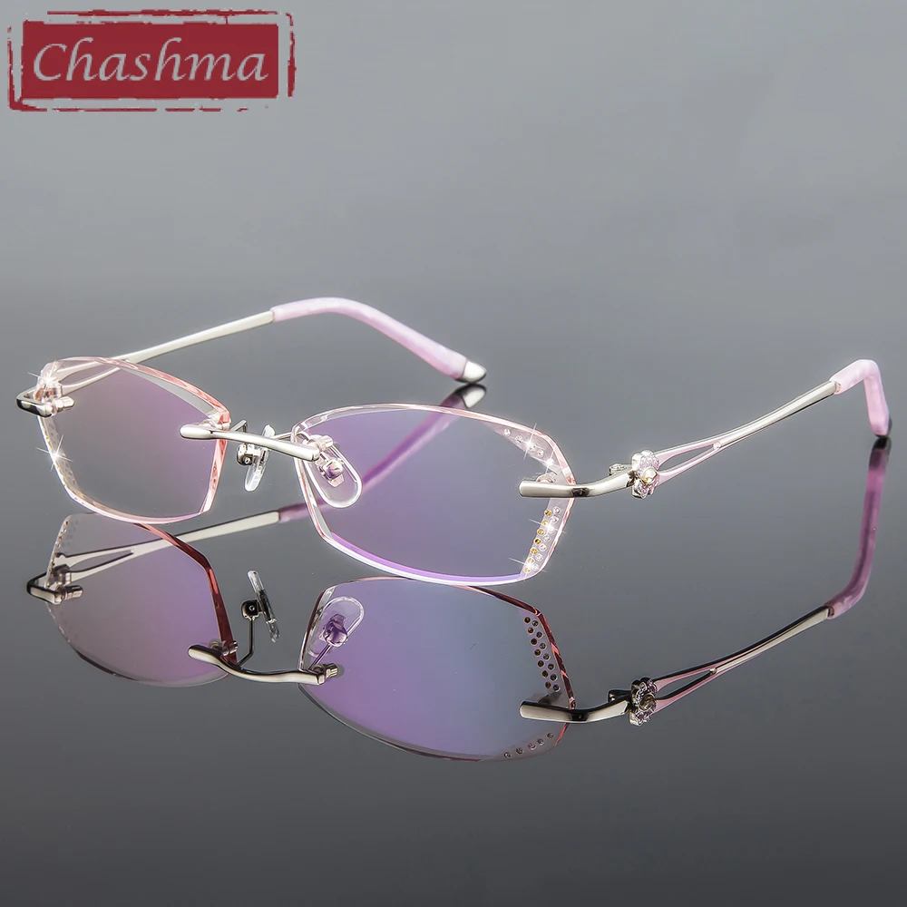 

Chashma Brand Women Diamond Trimmed Tint Lenses Glasses Frame Prescription Spectacles for Female Fashion Colored Stones Lenses