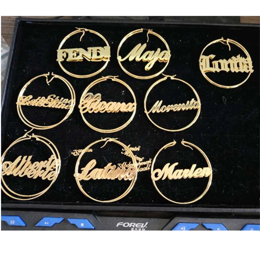 Custom Hoop Name Earrings Fashion Stainless Steel 70MM Diameter Boho Personalised Name Earrings Modern Brincos With Box