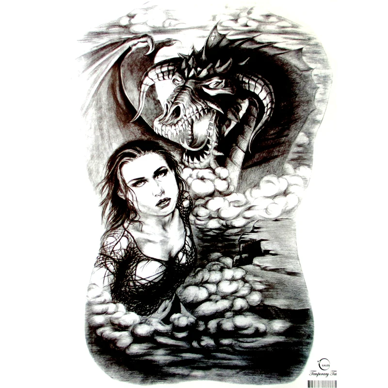 Large Lady Black  Dragon Waterproof Temporary Tattoo Stickers  full back Fake Tattoo  Tatuagem Temporaria