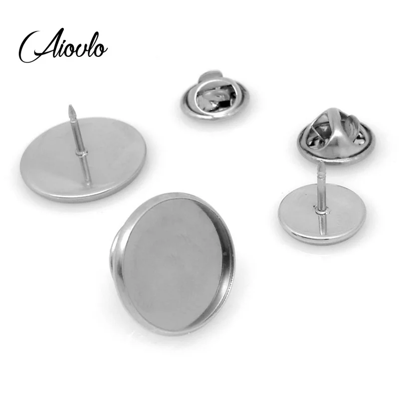 10 sztuk/partia ze stali nierdzewnej broszka baza uchwyt broszka Pin odznaka uchwyt dla Diy tworzenia biżuterii Cabochon baza 12 14 16 18 20 25mm
