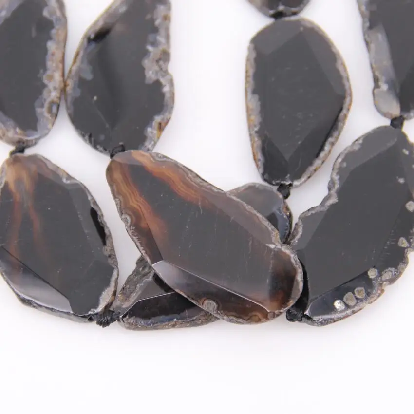 Approx 7PCS,Raw Natural Black Achate Long Faceted Slab Slice Beads Charm,Drilled Large Size Polished Achate in Random Shape