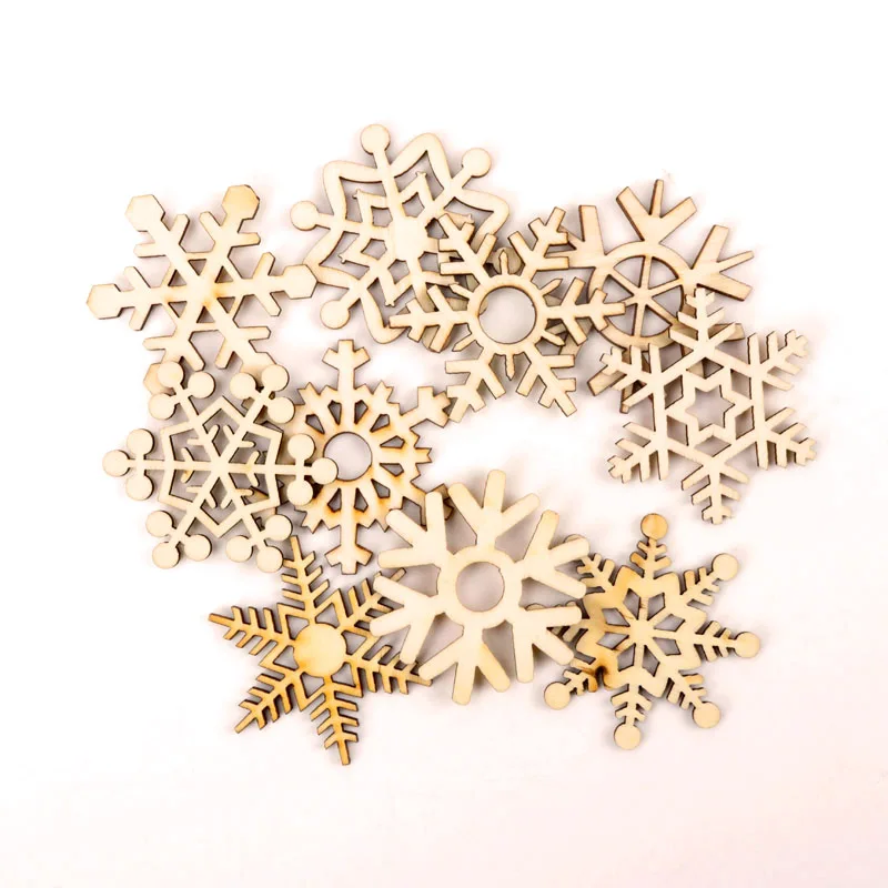 Christmas Snowflake Pattern Wooden Scrapbooking Collection Craft Handmade DIY Accessory Home Decoration DIY 50mm 10pcs MZ207