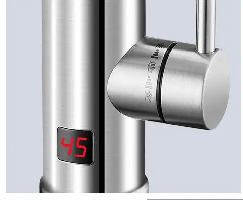Robinet chauffe-eau électrique instantané, en acier inoxydable, Rotation à 360 degrés, pour la cuisine, affichage de la température, eau chaude