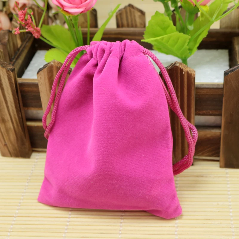 

Customized Logo Wholesale 50pcs/lot 9x12cm Hot Pink Velvet Bags Drawstring Gift Bag Charms Packaging Bags Small Jewelry Pouch