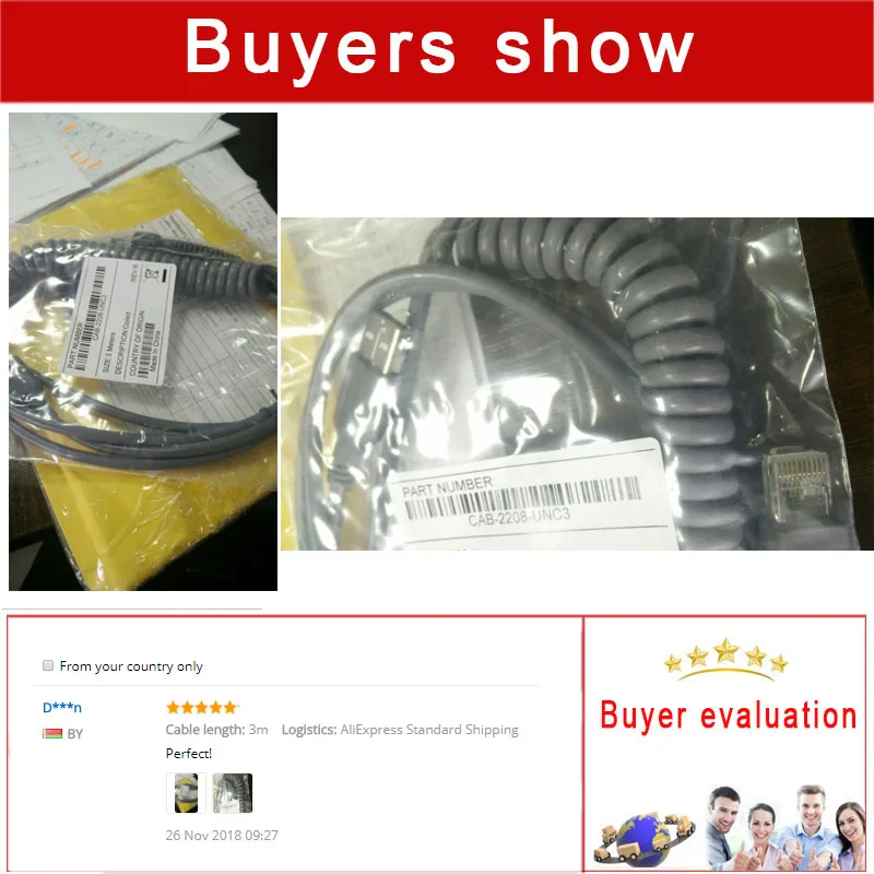 New CBA-2208-UNC3 3M lS2208 Usb Coiled Usb Cable For Motorola Symbol LS2208 LS1203 Li2208 Barcode Scanner Reader