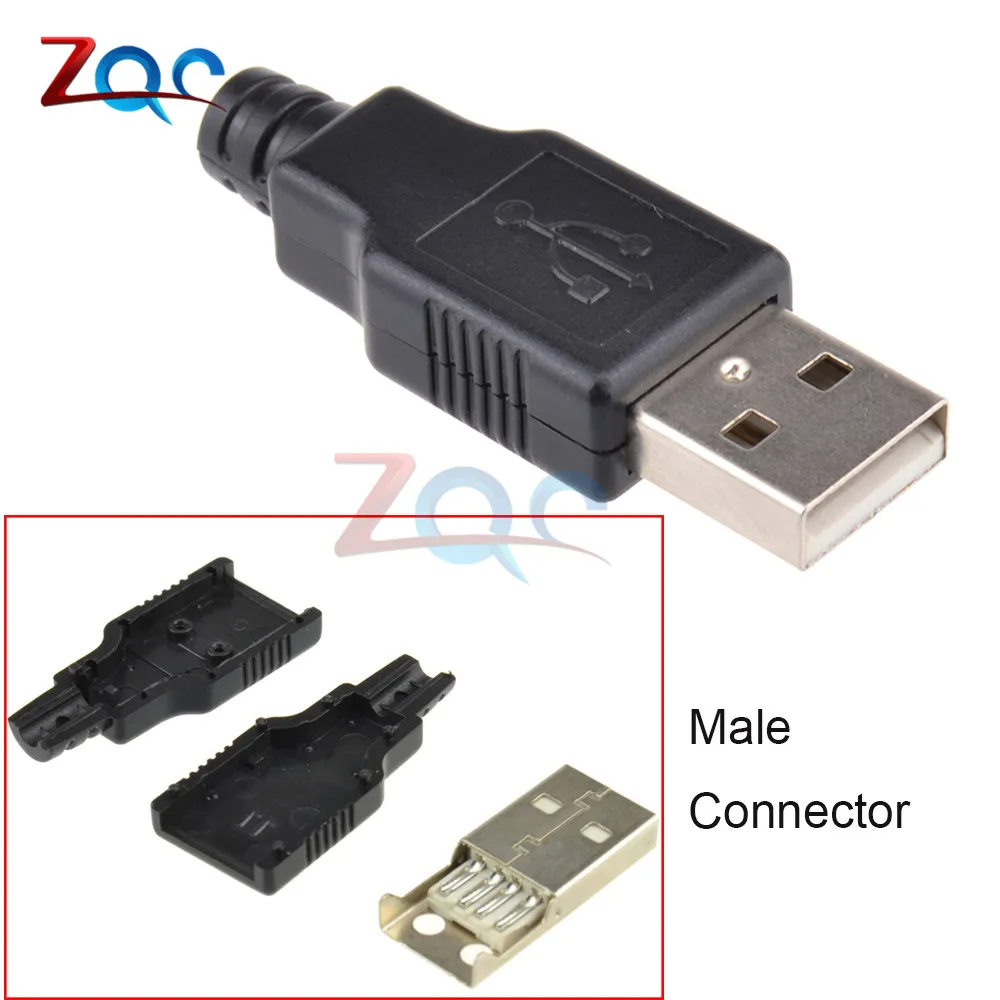 10pcs USB 2.0 Type A Male Adapter Female Socket USB 4 Pin Plug Socket Connector with Plastic Cover Type-A DIY Kits