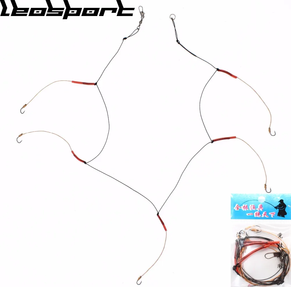 LEOSPORT High Carbon Steel Fishhooks with 5 Small Hook Rigs Swivel Fishing Tackle Lures Pesca Baits String Hook JK445