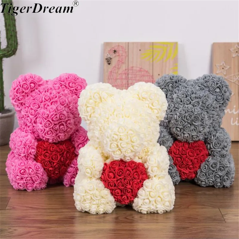 40cm Valentine's Day Gift PE Rose Bear Holding Heart Toys Stuffed Full Of Love Romantic Teddy Bears Doll Cute GirlFriend Gifts