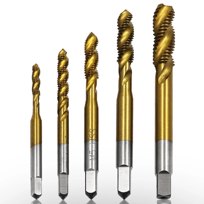 Titanium Coated Thread Tap Drill Metric Hss Spiral Fluted Machine Screw Tap M3 M4 M5 M6 M8 Spiral Pointed Taps