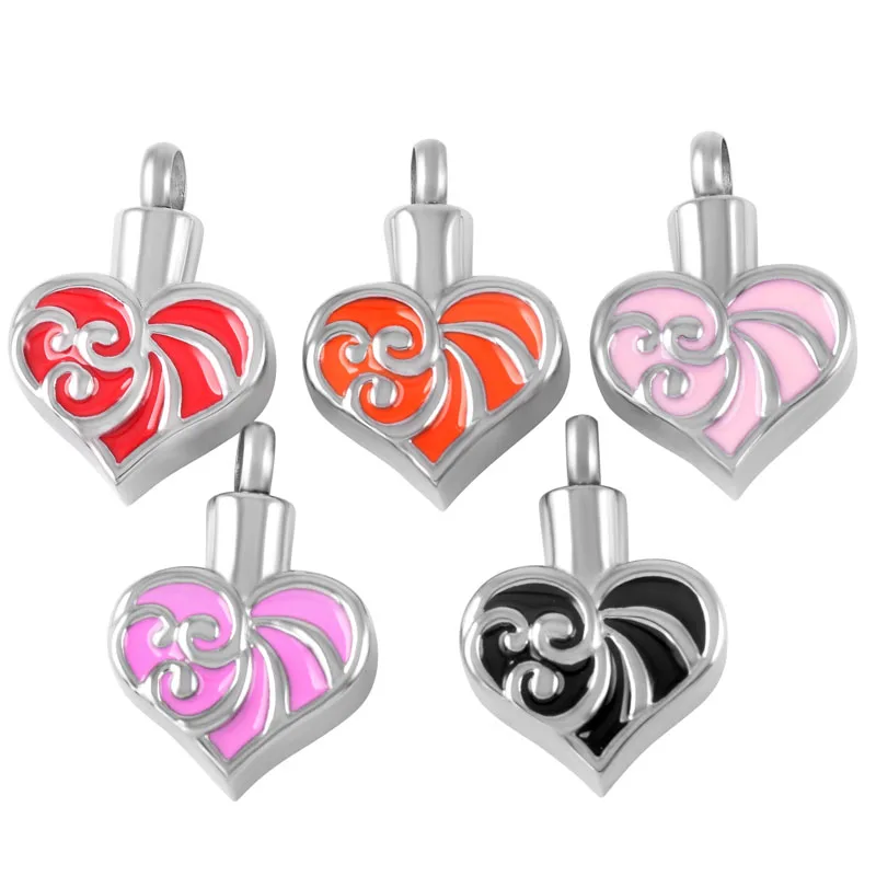 

IJD9161 Multi-colored Enamel Flower Heart Stainless Steel memorial locket pendant ashes Holder Cremation Keepsake Urn Necklace