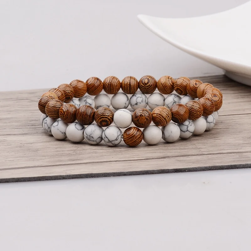 Couples Distance Bracelet Natural Wood Stone White And Black Yin Yang Beaded Bracelets For Men Women Best Friend Valentine\'s Day