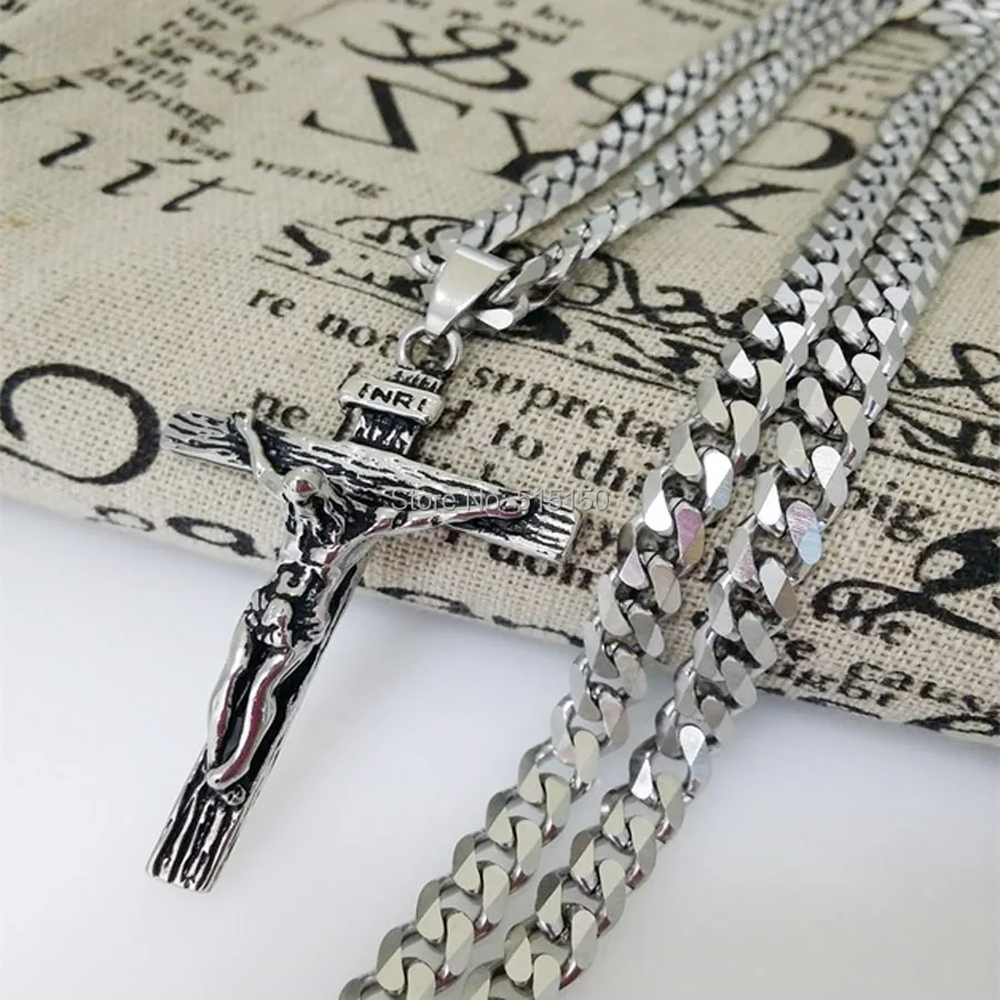 Free Shipping Charming New Punk Mens Jewelry Stainless Steel Silver Color Cross Pendant Necklace With 23.6\