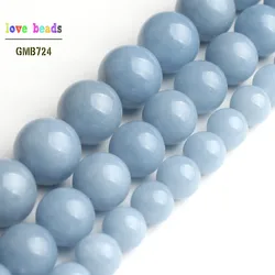 6mm 8mm 10mm Natural Blue Angelite Stone Round Loose Beads for Jewelry Making Bracelet 15'' Strand