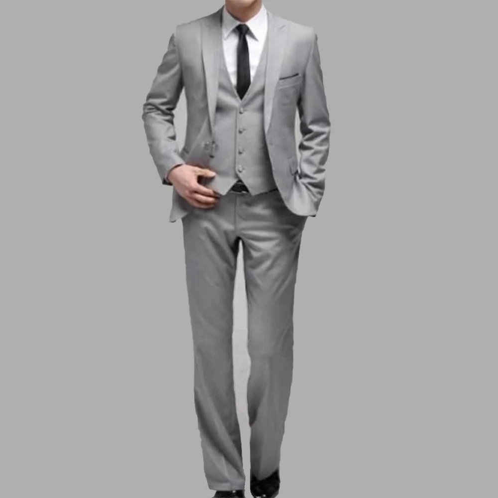 Classic Gray Custom Wedding Suits For Men Custom Suit Tailors To Measure Man Suit, Bespoke Tuxedo Light Grey  Jacket Pants Vest,