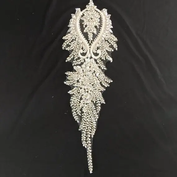 

Deluxe Rhinestone bodice applique for haute couture for wedding dress veil,heavy crystal bead applique bridal accessories