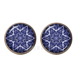 New Mandala Glass Dome Stud Earrings OM Symbol Buddhist Zen Retro Earring Fashion DIY Jewelry For Women India Bijoux