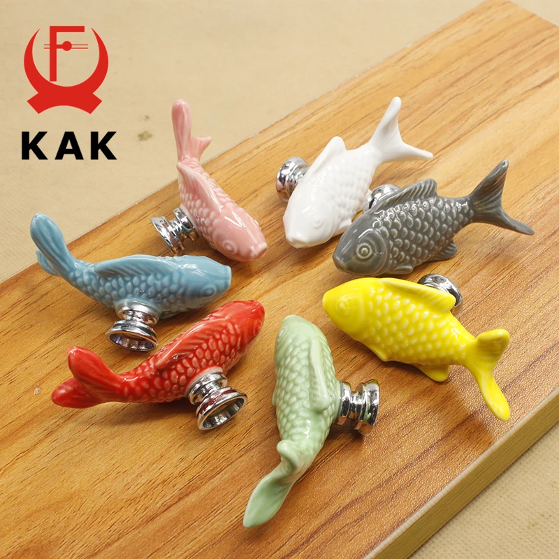 KAK boutons de tiroir pour enfants poignées en céramique en forme de poisson pour chambre d\'enfants poignées d\'armoire de cuisine boutons d\'armoire