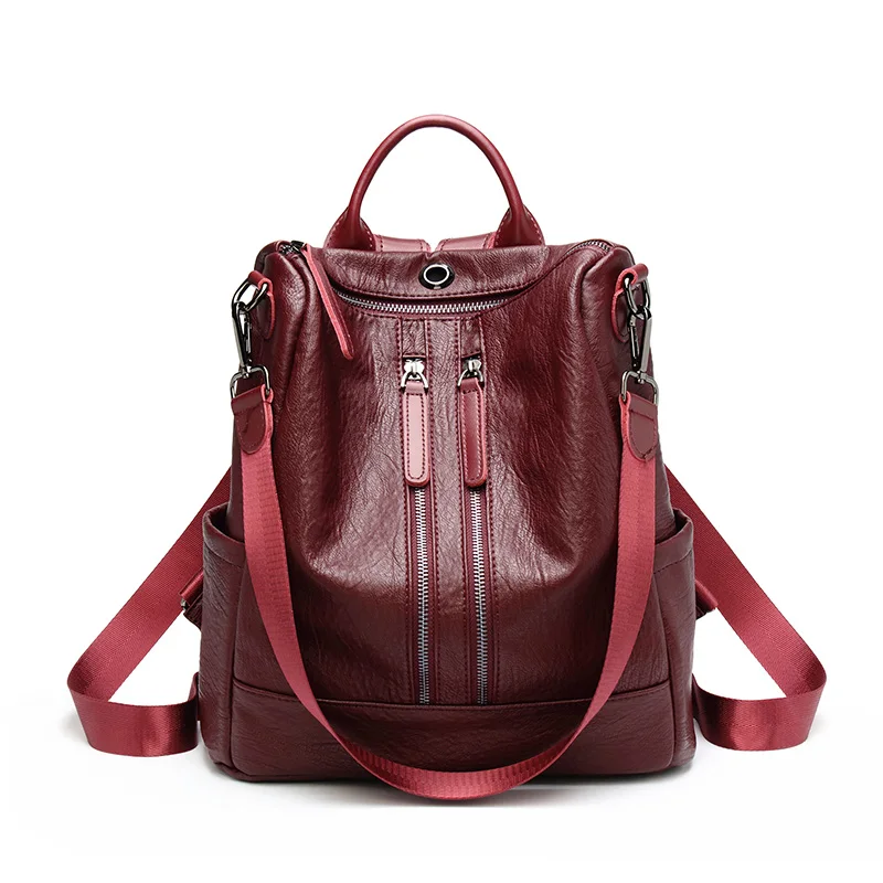 A4 High Quality Black Brown Red Lightweight PU Leather Women\'s Backpack Female Teenager Girl Lady Travel Shoulder Bags M2768-13