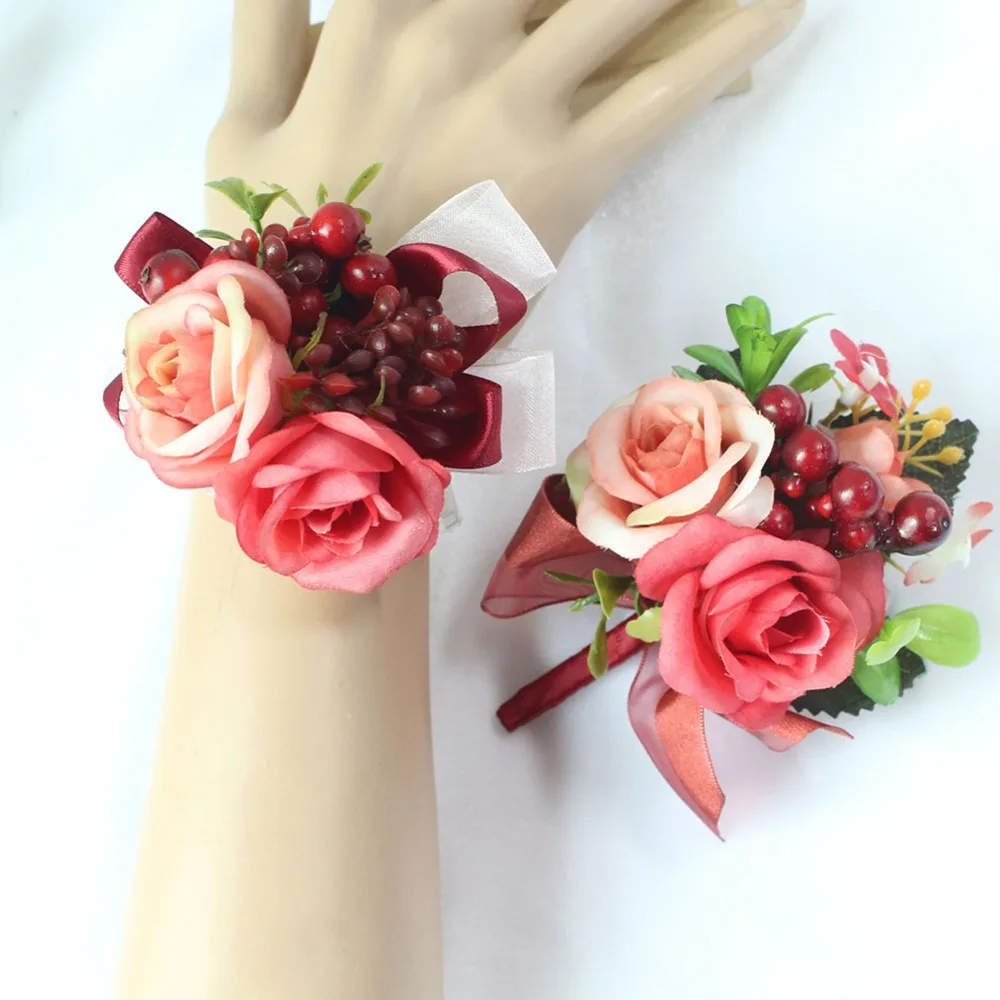 Yo Cho Fiore All'occhiello Wedding Polso Corsage Sposo Spilla di Seta Artificiale Fiori Finti Bridesmaids Bracciale di Promenade di Cerimonia Nuziale Forniture