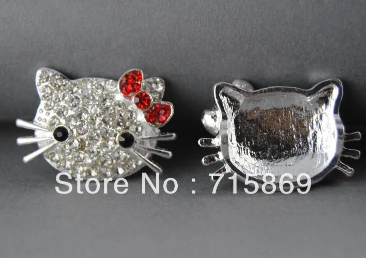 100 pcs 25x20mm Silver tone Crystal Cat Bracelet Connector Charms beads diy connector beads