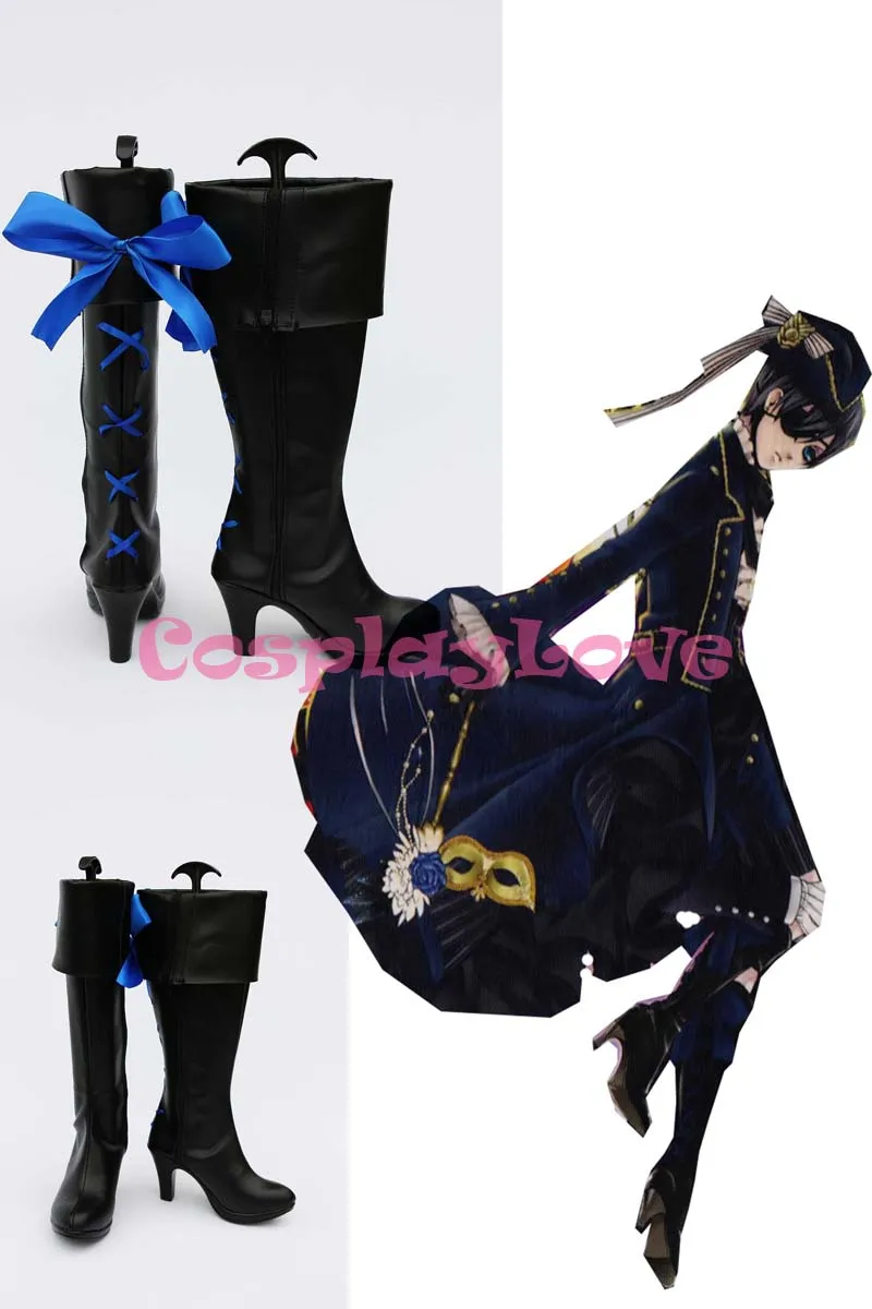 

Custom Made Blue And Black Ciel Cosplay Long Boots Shoes From Black Butler Kuroshitsuji For Halloween Christmas CosplayLove